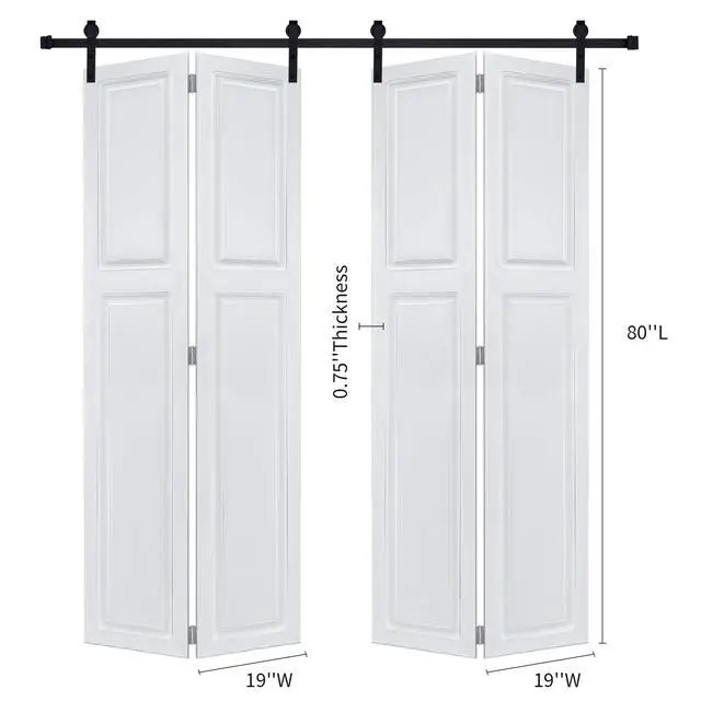 Alt view image 2 of 5 - Dual CNC crafted bi-fold door 3/4" thick 38 in. x 80 in. MDF White Barn Sliding Door With Hardware kit