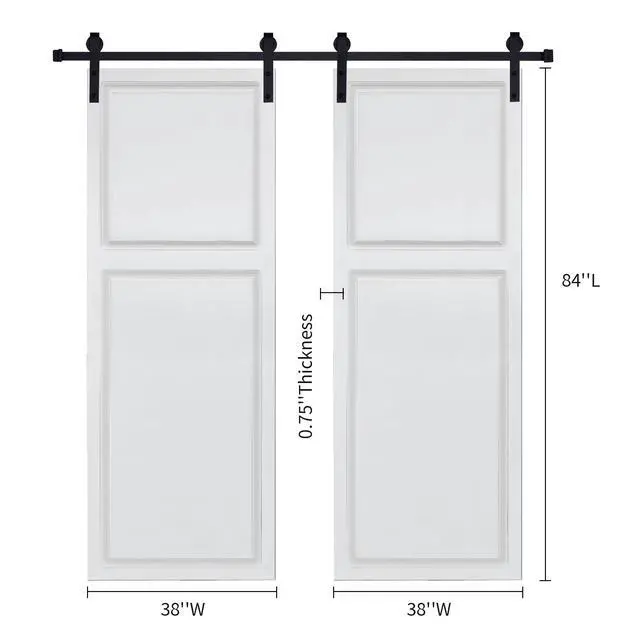 Alt view image 2 of 6 - Dual 2-Panel Cottage style door 3/4 thick 76 in. x 84 in. MDF White Barn Sliding Door With Hardware kit