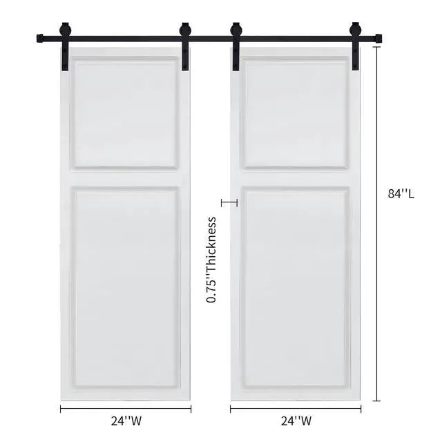 Alt view image 2 of 6 - Dual 2-Panel Cottage style door 3/4 thick 48 in. x 84 in. MDF White Barn Sliding Door With Hardware kit