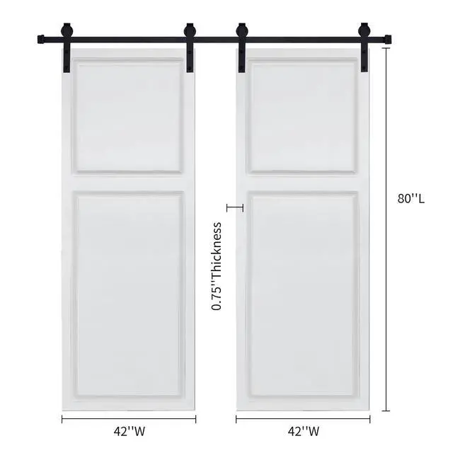 Alt view image 2 of 6 - Dual 2-Panel Cottage style door 3/4 thick 84 in. x 80 in. MDF White Barn Sliding Door With Hardware kit