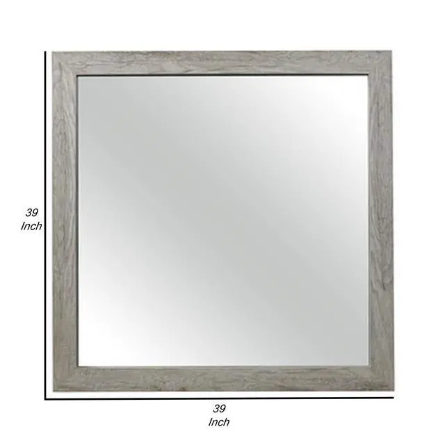Alt view image 2 of 5 - 39 Inch Transitional Mirror, Square Wood Frame, Weathered Gray Veneer