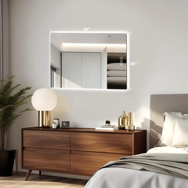 Alt view image 7 of 7 - 36" x 28" LED Bathroom Mirror Bright Backlight, 5 Mins Defog, Full HD Reflected Wall Mounted Vanity Mirror, 3 Colors Stepless Dimmable, CRI90+, Memory Function, Anti-Fog