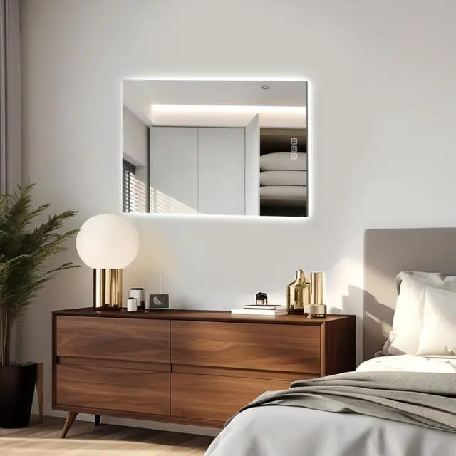 Alt view image 5 of 7 - 36" x 28" LED Bathroom Mirror Bright Backlight, 5 Mins Defog, Full HD Reflected Wall Mounted Vanity Mirror, 3 Colors Stepless Dimmable, CRI90+, Memory Function, Anti-Fog