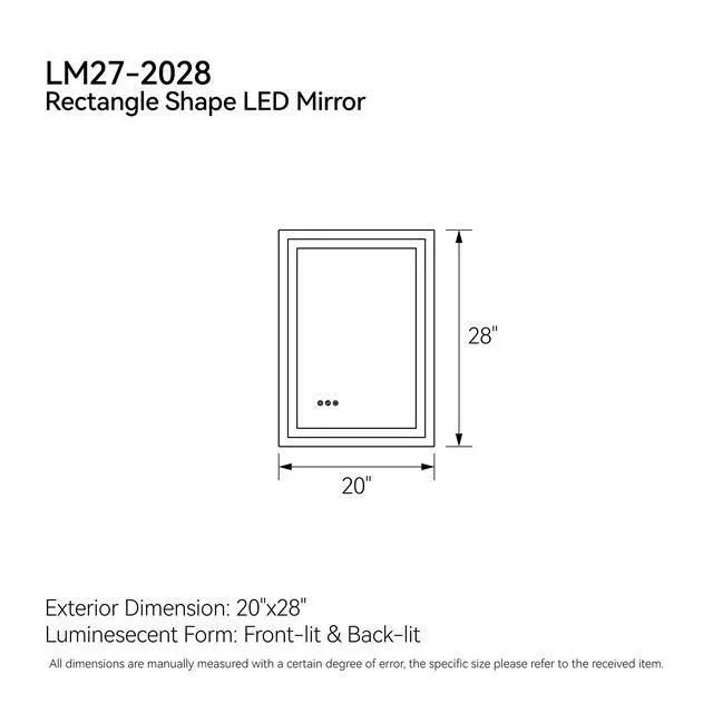Alt view image 7 of 7 - 20"x28"LED Bathroom Mirror,Front-Lit and Back-Lit, Stepless Dimmable, 3 Colors CRI90+, Brightness Memory, Shatter-Proof,Anti-fog LED Vanity Mirror, IP44 Waterproof