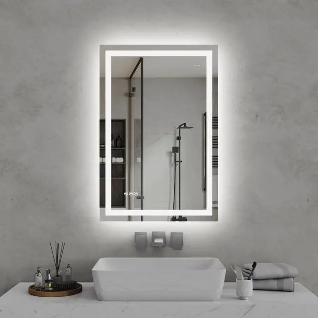 Alt view image 2 of 7 - 24"x36"LED Bathroom Mirror,Front-Lit and Back-Lit, Stepless Dimmable, 3 Colors CRI90+, Brightness Memory, Shatter-Proof,Anti-fog LED Vanity Mirror, IP44 Waterproof