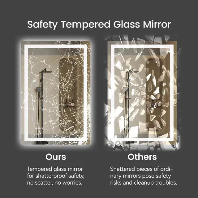 Alt view image 7 of 7 - 24"x36"LED Bathroom Mirror,Front-Lit and Back-Lit, Stepless Dimmable, 3 Colors CRI90+, Brightness Memory, Shatter-Proof,Anti-fog LED Vanity Mirror, IP44 Waterproof