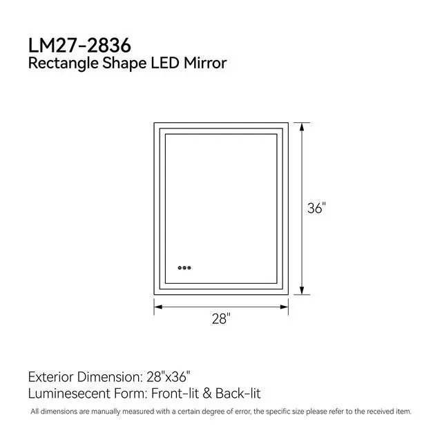 Alt view image 7 of 7 - 28"x36"LED Bathroom Mirror,Front-Lit and Back-Lit, Stepless Dimmable, 3 Colors CRI90+, Brightness Memory, Shatter-Proof,Anti-fog LED Vanity Mirror, IP44 Waterproof