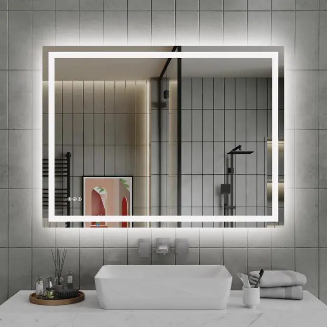 Alt view image 2 of 7 - 48"x36"LED Bathroom Mirror,Front-Lit and Back-Lit, Stepless Dimmable, 3 Colors CRI90+, Brightness Memory, Shatter-Proof,Anti-fog LED Vanity Mirror, IP44 Waterproof