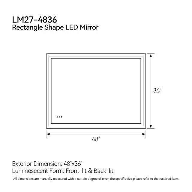 Alt view image 6 of 7 - 48"x36"LED Bathroom Mirror,Front-Lit and Back-Lit, Stepless Dimmable, 3 Colors CRI90+, Brightness Memory, Shatter-Proof,Anti-fog LED Vanity Mirror, IP44 Waterproof