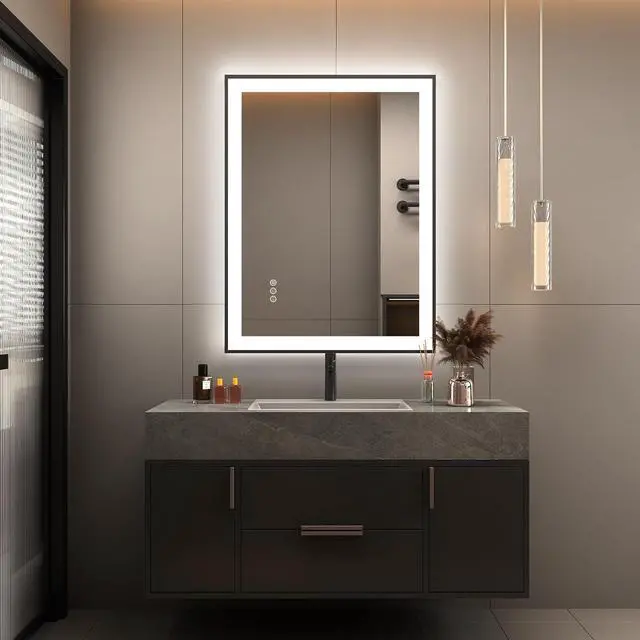 Main image of LED Bathroom Mirror 28 x 20 Inches with Front and Backlit,Anti-Fog,3 Colors and Dimmable Light,Tempered Glass