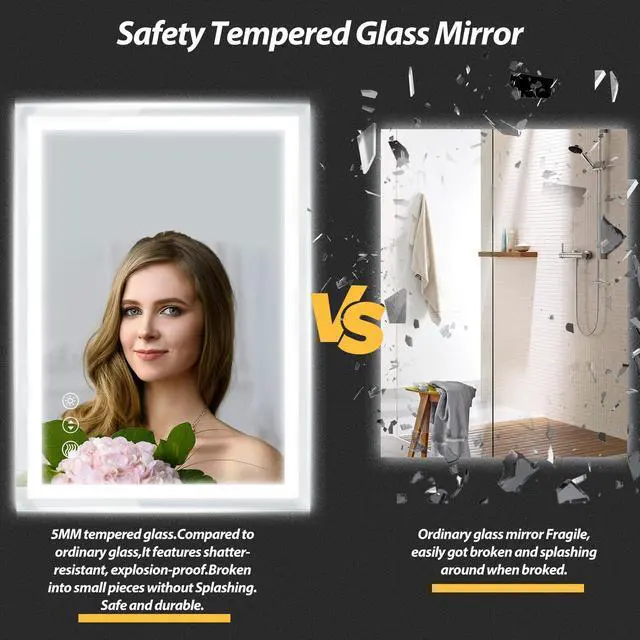 Alt view image 2 of 7 - 24 x 32 Inches LED Bathroom Mirror with Front and Backlit,Anti-Fog,3 Colors and Dimmable Light,Tempered Glass