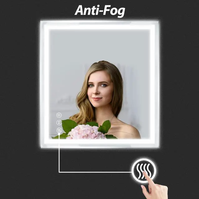 Alt view image 6 of 7 - LED Bathroom Mirror 28 x 20 Inches with Front and Backlit,Anti-Fog,3 Colors and Dimmable Light,Tempered Glass
