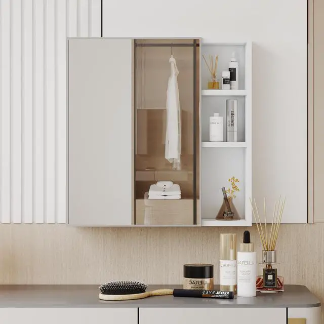 Alt view image 2 of 7 - A white MDF material mirror cabinet, bathroom mirror, MDF material mirror cabinet,a separate wall mounted bathroom mirror for storage and space saving. W1151135030