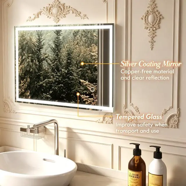Alt view image 4 of 7 - Modern Lighted Makeup Mirror,Wall-mounted Design Bathroom Vanity Mirror,LED Mirror(Only Mirror)