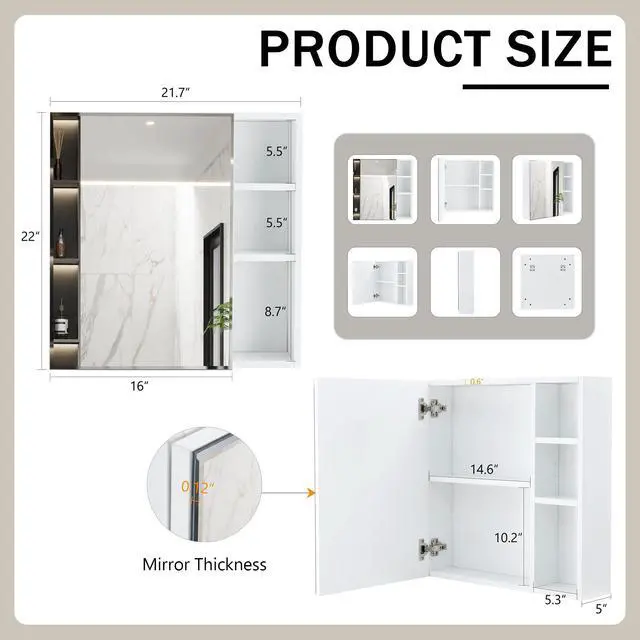 Alt view image 7 of 7 - A white MDF material mirror cabinet, bathroom mirror, MDF material mirror cabinet,a separate wall mounted bathroom mirror for storage and space saving. W1151135030