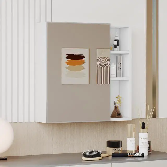 Alt view image 4 of 7 - A white MDF material mirror cabinet, bathroom mirror, MDF material mirror cabinet,a separate wall mounted bathroom mirror for storage and space saving. W1151135030