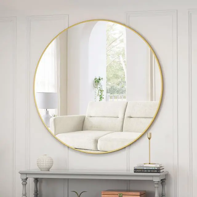 Alt view image 2 of 7 - Wall Mirror 39 Inch Gold Circular Mirror Metal Framed Mirror Round Vanity Mirror Dressing Mirror, for Bathroom, Living Room, Bedroom Wall Decor