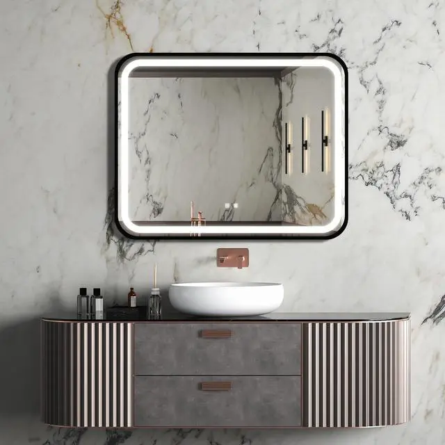 Alt view image 2 of 7 - 40X32 inch Bathroom Led Classy Vanity Mirror with High Lumen,Black metal frame,Dimmable Touch,Wall Switch Control, Anti-Fog ,CRI 95 Adjustable 3000K-4500K-6000K ,IP54 Waterproof Energy savin