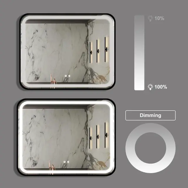 Alt view image 5 of 7 - 40X32 inch Bathroom Led Classy Vanity Mirror with High Lumen,Black metal frame,Dimmable Touch,Wall Switch Control, Anti-Fog ,CRI 95 Adjustable 3000K-4500K-6000K ,IP54 Waterproof Energy savin