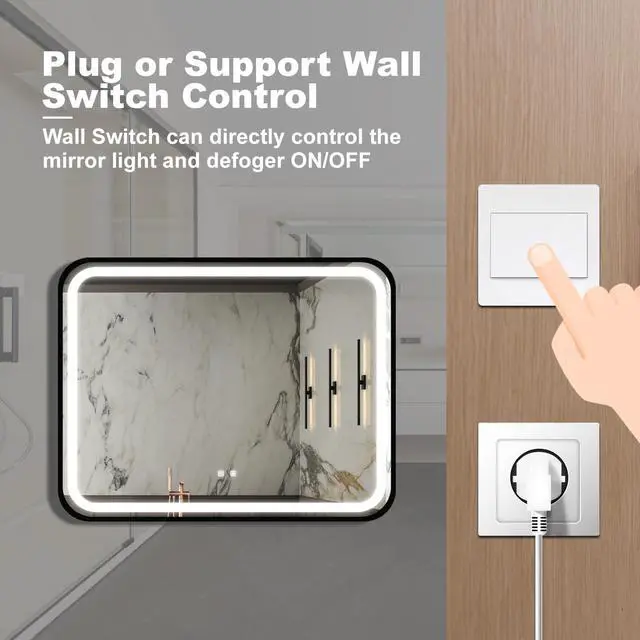 Alt view image 7 of 7 - 40X32 inch Bathroom Led Classy Vanity Mirror with High Lumen,Black metal frame,Dimmable Touch,Wall Switch Control, Anti-Fog ,CRI 95 Adjustable 3000K-4500K-6000K ,IP54 Waterproof Energy savin