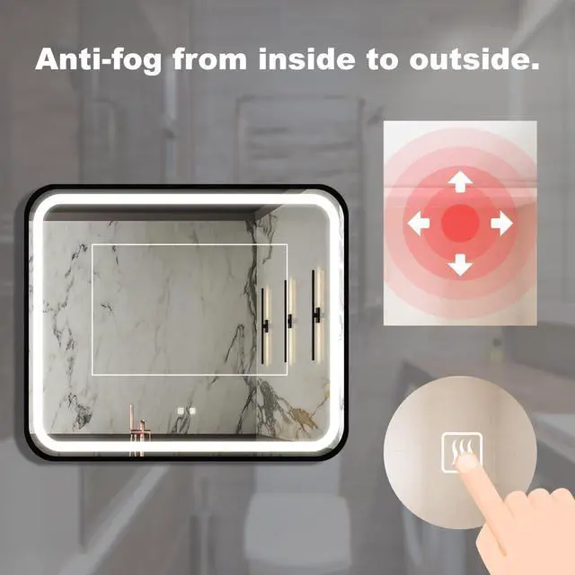 Alt view image 6 of 7 - 40X32 inch Bathroom Led Classy Vanity Mirror with High Lumen,Black metal frame,Dimmable Touch,Wall Switch Control, Anti-Fog ,CRI 95 Adjustable 3000K-4500K-6000K ,IP54 Waterproof Energy savin