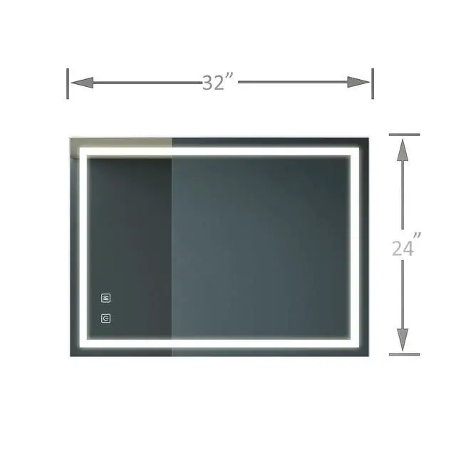 Alt view image 3 of 7 - 32x24inch Bathroom Led Classy Vanity Mirror with focused backplane,High Lumen,Dimmable Touch,Wall Switch Control, Anti-Fog ,CRI 95 Adjustable 3000K-4500K-6000K ,IP54 Waterproof Vertical & Horizontal