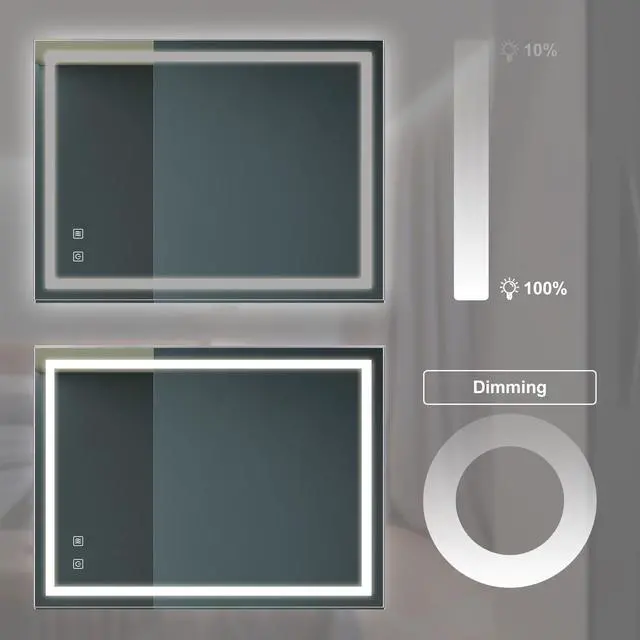Alt view image 6 of 7 - 32x24inch Bathroom Led Classy Vanity Mirror with focused backplane,High Lumen,Dimmable Touch,Wall Switch Control, Anti-Fog ,CRI 95 Adjustable 3000K-4500K-6000K ,IP54 Waterproof Vertical & Horizontal
