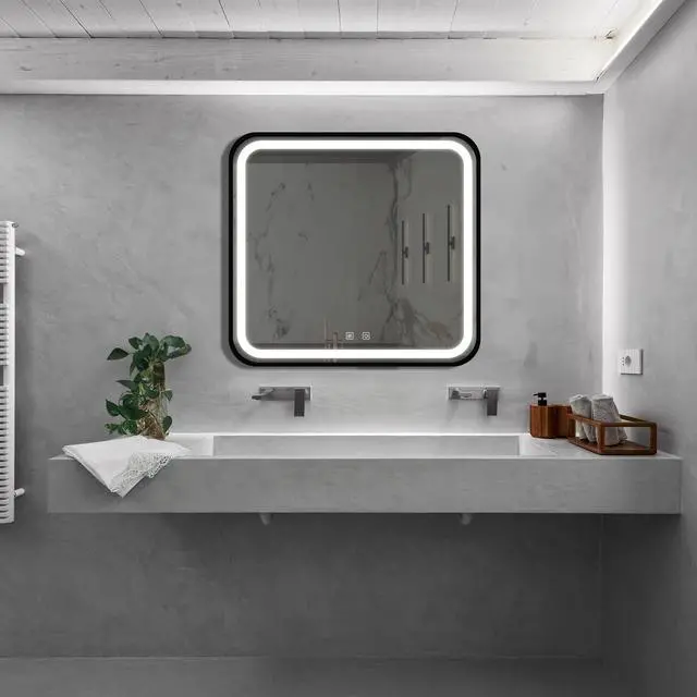 Main image of 32*32inch Bathroom Led Classy Vanity Mirror with focused backplane,Black aluminum alloy frame,High Lumen,Dimmable Touch,Wall Switch Control, Anti-Fog ,CRI 95 Adjustable 3000K-4500K-6000K ,IP54 Waterpr