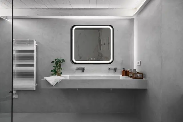 Alt view image 2 of 7 - 32*32inch Bathroom Led Classy Vanity Mirror with focused backplane,Black aluminum alloy frame,High Lumen,Dimmable Touch,Wall Switch Control, Anti-Fog ,CRI 95 Adjustable 3000K-4500K-6000K ,IP54 Waterpr