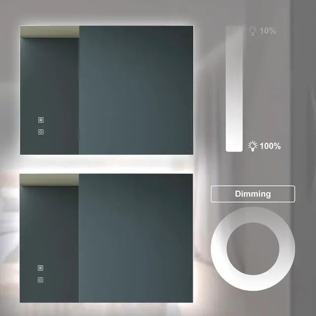 Alt view image 4 of 7 - 36X28 inch Bathroom Led Classy Vanity Mirror with High Lumen,Dimmable Touch,Wall Switch Control, Anti-Fog ,CRI 90 Adjustable 3000K-4500K-6000K ,IP54 Waterproof Energy saving Vertical & Horizontal