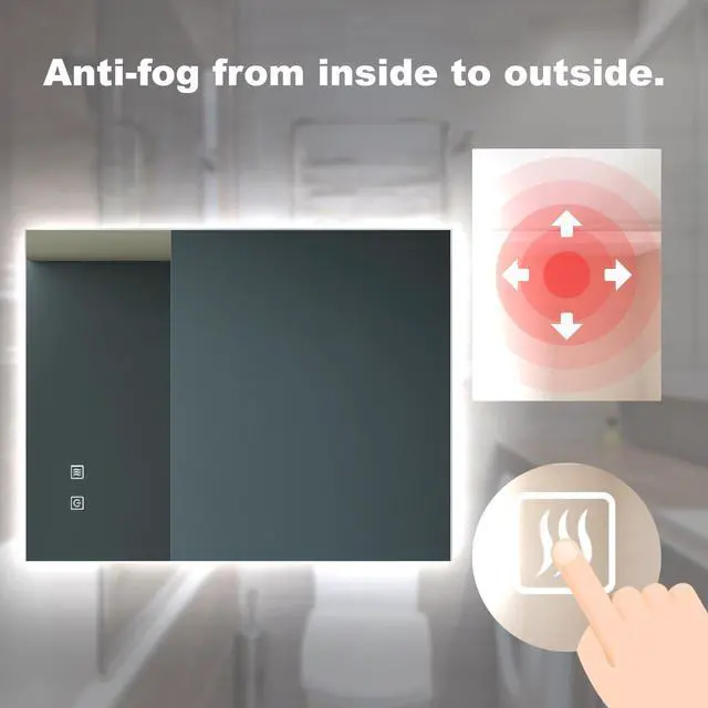 Alt view image 5 of 7 - 36X28 inch Bathroom Led Classy Vanity Mirror with High Lumen,Dimmable Touch,Wall Switch Control, Anti-Fog ,CRI 90 Adjustable 3000K-4500K-6000K ,IP54 Waterproof Energy saving Vertical & Horizontal