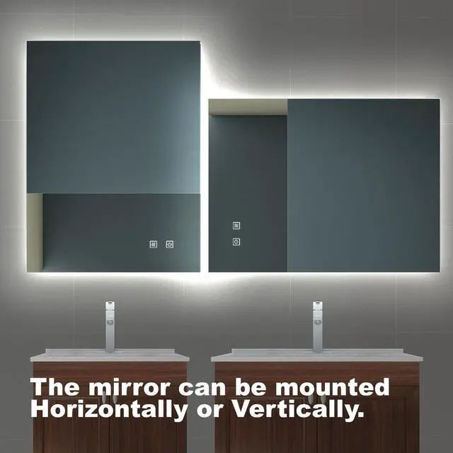 Alt view image 6 of 7 - 36X28 inch Bathroom Led Classy Vanity Mirror with High Lumen,Dimmable Touch,Wall Switch Control, Anti-Fog ,CRI 90 Adjustable 3000K-4500K-6000K ,IP54 Waterproof Energy saving Vertical & Horizontal