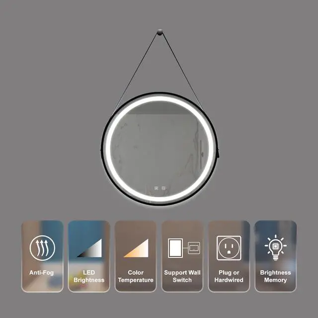 Alt view image 3 of 7 - 32inch Bathroom Led Classy Vanity Mirror with focused backplane,Black aluminum alloy frame,High Lumen,Dimmable Touch,Wall Switch Control, Anti-Fog ,CRI 95 Adjustable 3000K-4500K-6000K ,IP54 Waterproof