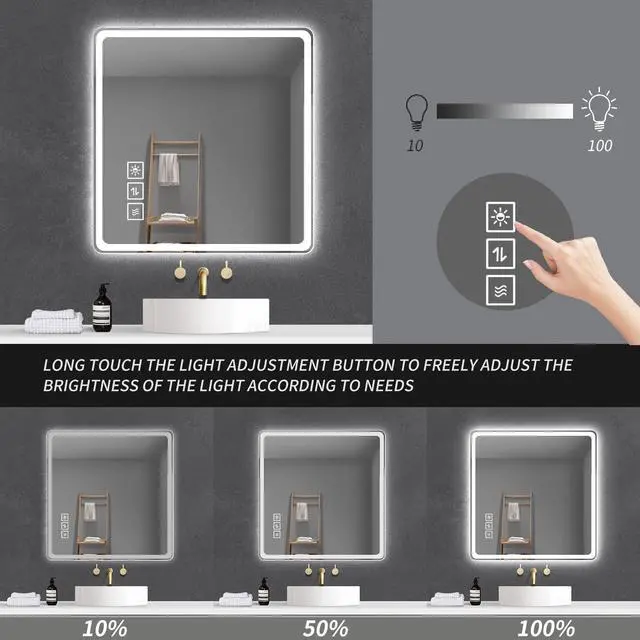 Alt view image 7 of 7 - 36X36 Inch LED Bathroom Mirror Vanity Mirrors with Front Lights Wall Mounted Anti-Fog Frameless Make Up Mirror with Light 5 mm Copper-Free Silver Mirror Horizontal or Vertical