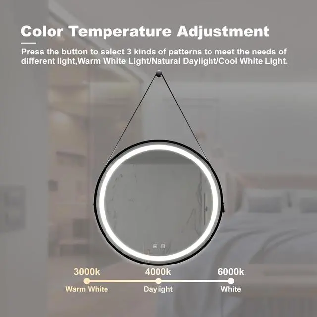 Alt view image 5 of 7 - 32inch Bathroom Led Classy Vanity Mirror with focused backplane,Black aluminum alloy frame,High Lumen,Dimmable Touch,Wall Switch Control, Anti-Fog ,CRI 95 Adjustable 3000K-4500K-6000K ,IP54 Waterproof