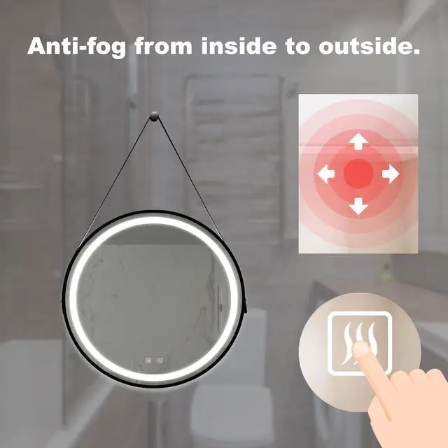Alt view image 7 of 7 - 32inch Bathroom Led Classy Vanity Mirror with focused backplane,Black aluminum alloy frame,High Lumen,Dimmable Touch,Wall Switch Control, Anti-Fog ,CRI 95 Adjustable 3000K-4500K-6000K ,IP54 Waterproof
