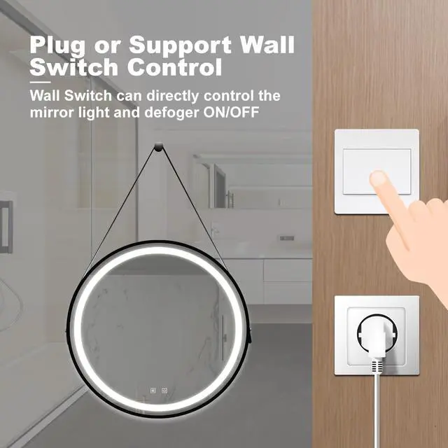 Alt view image 6 of 7 - 32inch Bathroom Led Classy Vanity Mirror with focused backplane,Black aluminum alloy frame,High Lumen,Dimmable Touch,Wall Switch Control, Anti-Fog ,CRI 95 Adjustable 3000K-4500K-6000K ,IP54 Waterproof