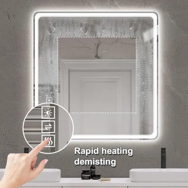 Alt view image 5 of 7 - 36X36 Inch LED Bathroom Mirror Vanity Mirrors with Front Lights Wall Mounted Anti-Fog Frameless Make Up Mirror with Light 5 mm Copper-Free Silver Mirror Horizontal or Vertical