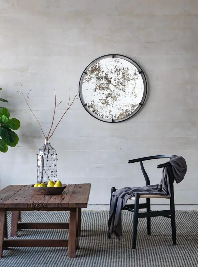 Alt view image 4 of 6 - D31.5x0.5" Theodor Mirror with industrial design Round Mirror with Metal Frame for Wall Decor & Entryway Console Lean Against Wall