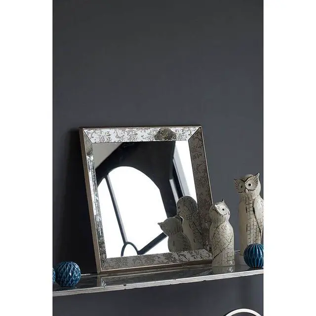 Alt view image 3 of 6 - 24" x 24" Antique Silver Square Mirror with Floral Accents, Decorative Display Tray, Hanging Mirror, Traditional Home Decor