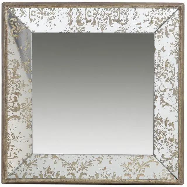 Main image of 24" x 24" Antique Silver Square Mirror with Floral Accents, Decorative Display Tray, Hanging Mirror, Traditional Home Decor