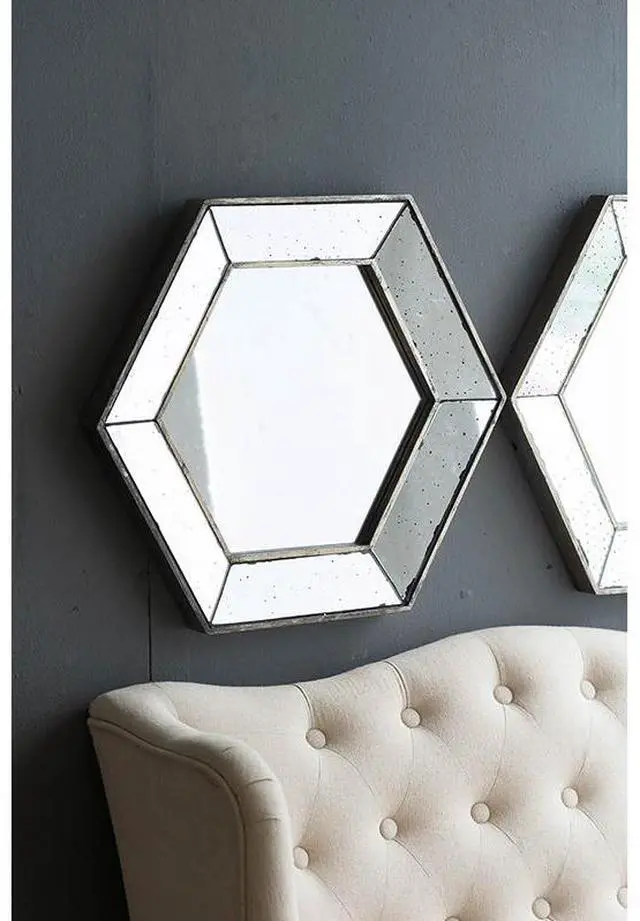 Main image of 21" x 18" Hexagon Wall Mirror with Traditional Silver Finish, Home Decor Accent Mirror for Living Room, Entryway, Bedroom
