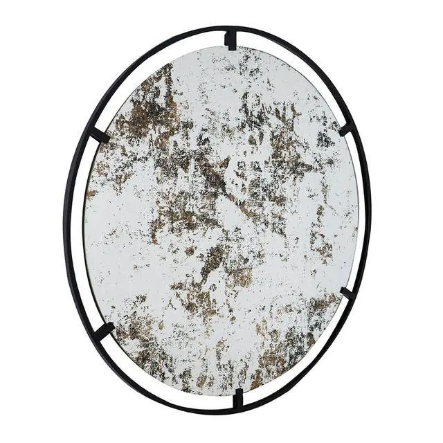 Alt view image 6 of 6 - D31.5x0.5" Theodor Mirror with industrial design Round Mirror with Metal Frame for Wall Decor & Entryway Console Lean Against Wall