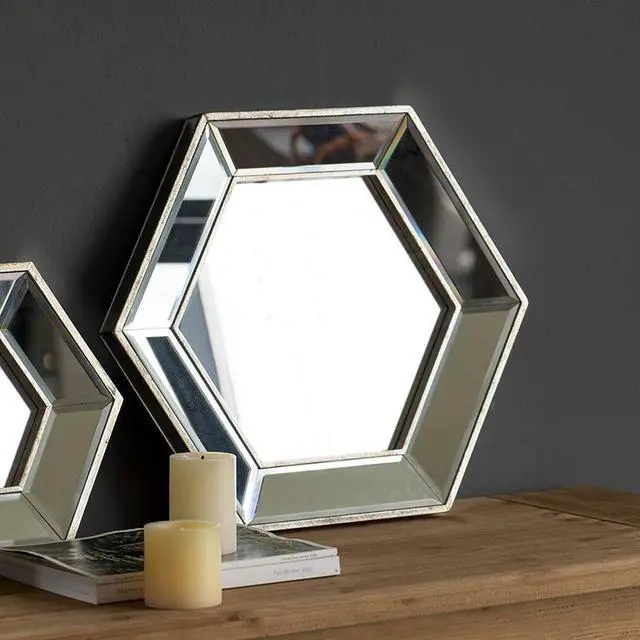 Alt view image 2 of 7 - 20" x 18" Hexagon Wall Mirror with Contemporary Glass Design, Home Decor Accent Mirror for Living Room, Entryway, Bedroom