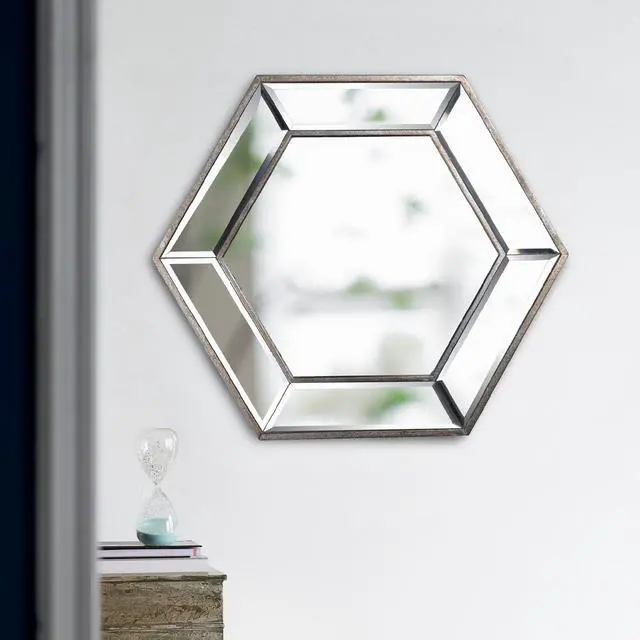 Alt view image 4 of 7 - 20" x 18" Hexagon Wall Mirror with Contemporary Glass Design, Home Decor Accent Mirror for Living Room, Entryway, Bedroom