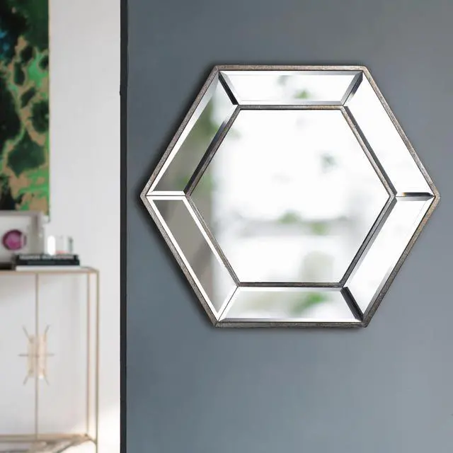 Alt view image 3 of 7 - 20" x 18" Hexagon Wall Mirror with Contemporary Glass Design, Home Decor Accent Mirror for Living Room, Entryway, Bedroom