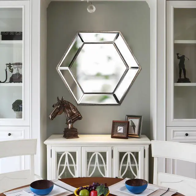 Alt view image 6 of 7 - 20" x 18" Hexagon Wall Mirror with Contemporary Glass Design, Home Decor Accent Mirror for Living Room, Entryway, Bedroom