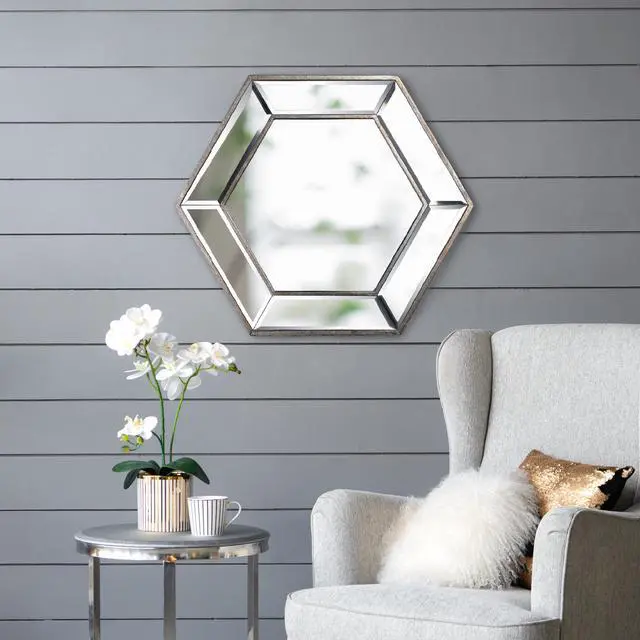 Alt view image 5 of 7 - 20" x 18" Hexagon Wall Mirror with Contemporary Glass Design, Home Decor Accent Mirror for Living Room, Entryway, Bedroom