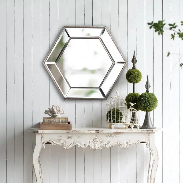 Alt view image 7 of 7 - 20" x 18" Hexagon Wall Mirror with Contemporary Glass Design, Home Decor Accent Mirror for Living Room, Entryway, Bedroom
