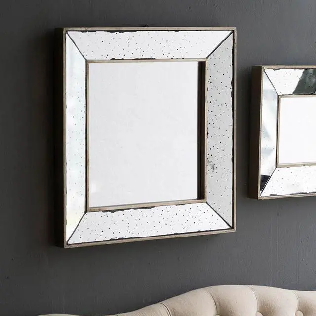 Alt view image 3 of 7 - 18" x 18" Distressed Silver Square Accent Mirror, Traditional Style Framed Wall Mirror for Living Room, Entryway, Office, Bedroom, Hallway